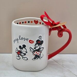 Rae Dunn Disney Valentine's Mickey & Minnie Mouse MY LOVE Heart Handle Mug Red